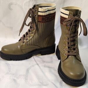 BCBGeneration Tassie Womens Teens 5M Olive Leather Textile Combat Ankle Boots